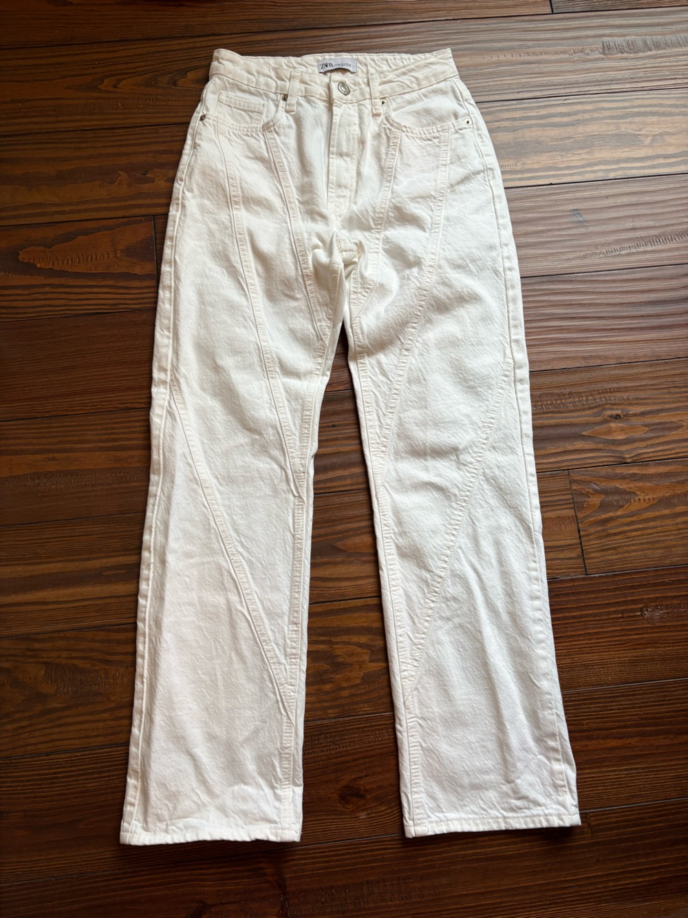 Zara Cream High-Rise Textured Corduroy